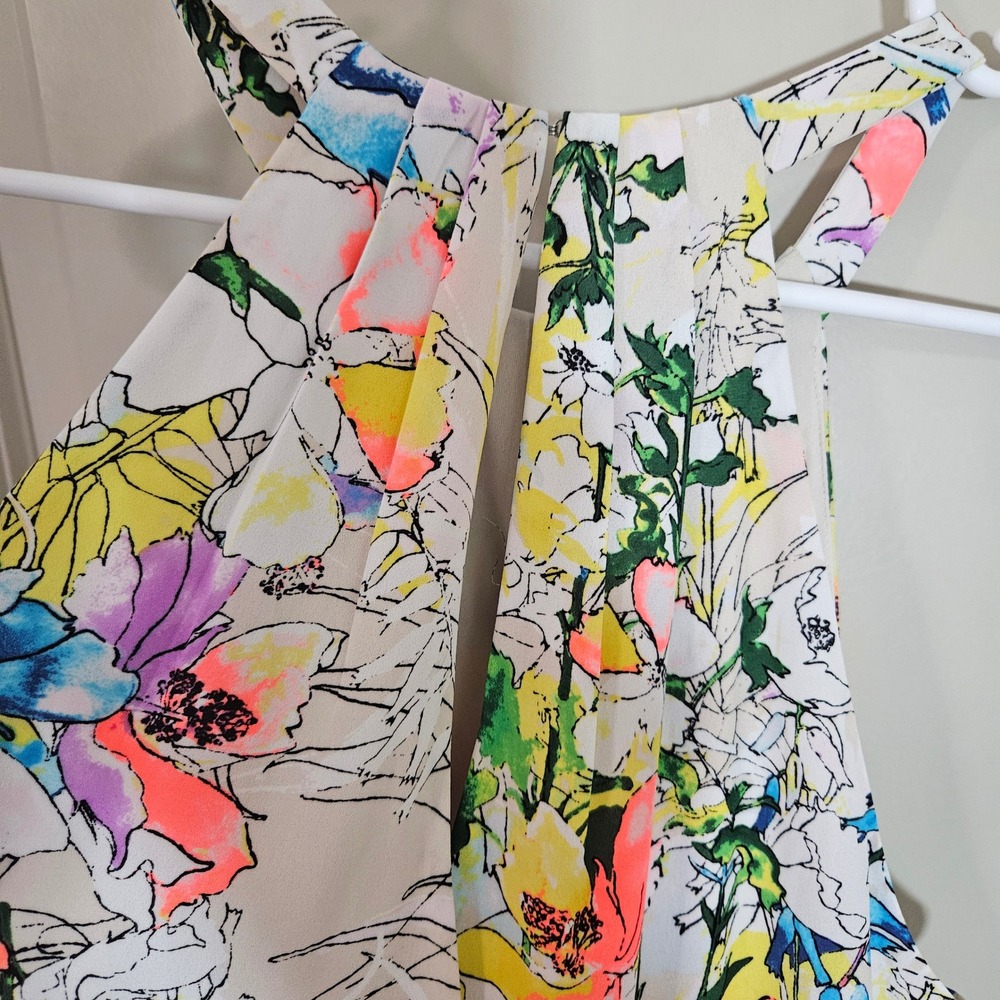 Express Floral Halter Neck Mini Dress Watercolor Pleated Sleeveless Multi 10 NEW - Picture 9 of 12